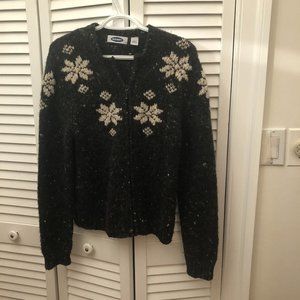 Old Navy gray knit wool snow flake print, 100% wool, full front zip, L
